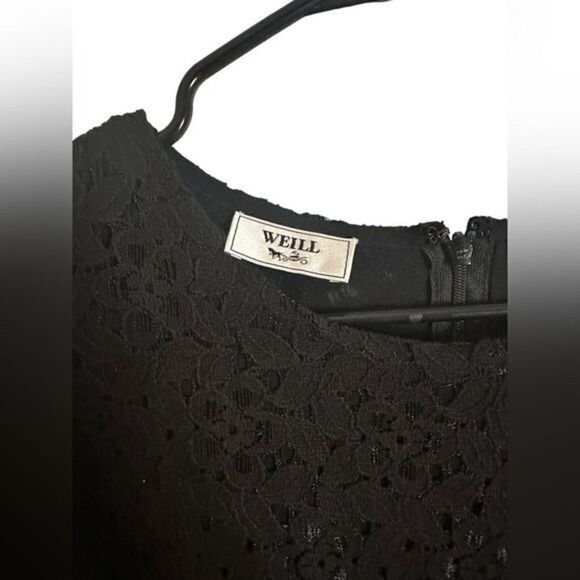 WEILL 100% silk black dress sz 8 lined layered design hidden zipper laced EUC - Picture 12 of 14